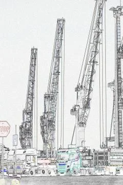 Tuwer crane in the dock Stock Illustration