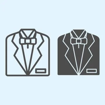 Tuxedo line and solid icon. Black mens jacket and bow tie. Wedding asset vector 스톡 일러스트
