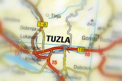 Tuzla on a map Stock Photos