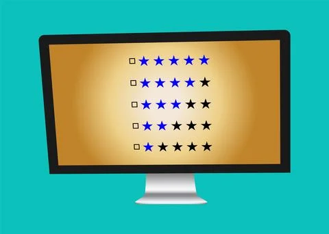 TV 4K flat screen lcd or oled, realistic plasma TV with stand. Customer review Stock Illustration