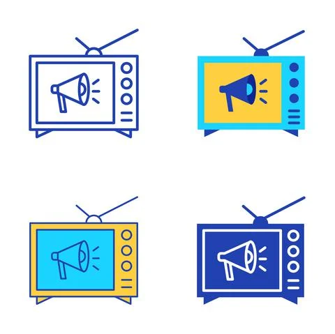 TV advertising icon set in flat and line style Stock Illustration