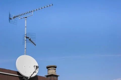 TV aerial and satellite dish Stock Photos