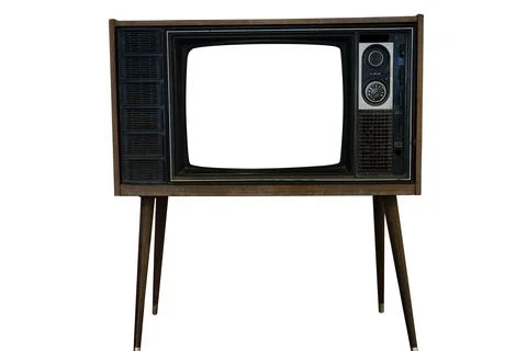 TV analog with the button, put with stand electronic equipment the old design Stock Photos