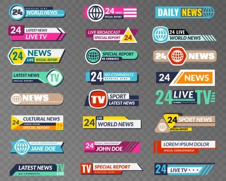 Tv banners. Broadcasting graphic interface, tv streaming lower bar title. News Stock Illustration