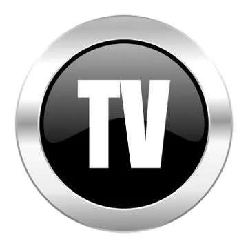 Tv black circle glossy chrome icon isolated. Stock Illustration