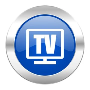 Tv blue circle chrome web icon isolated. Stock Illustration