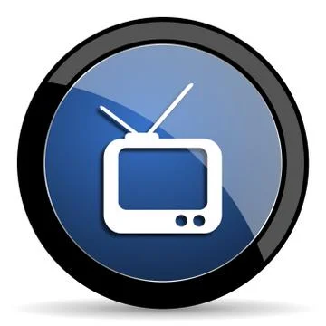 Tv blue circle glossy web icon on white background, round button for internet Ilustración de archivo