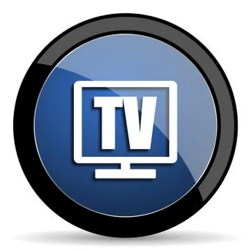 Tv blue circle glossy web icon on white background, round button for internet Stock Illustration