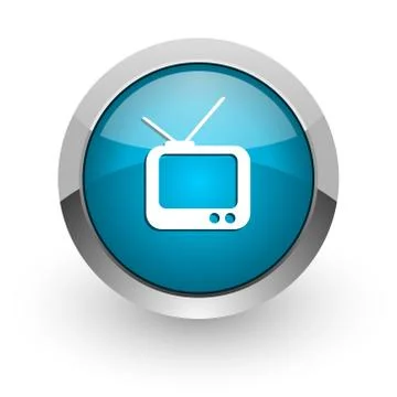 Tv blue silver metallic chrome border web and mobile phone icon on white back Stock Illustration