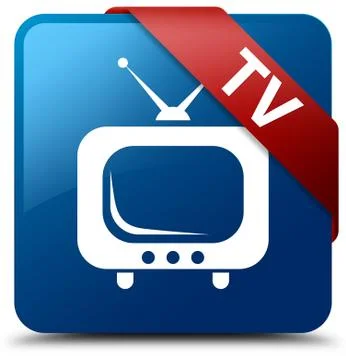 TV blue square button red ribbon in corner Stock Illustration