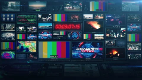 TV Broadcast News Studio Video Control Room Screens - Background Loop 4K Stock Footage