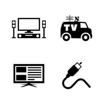 TV Broadcast. Simple Related Vector Icons Stock Illustration
