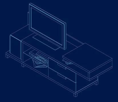 TV cabinet interior with decorative elements, books. Contour vector illustration Stock Illustration