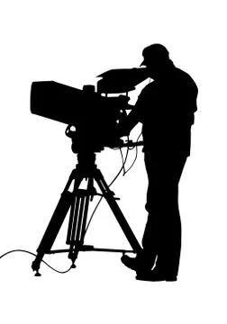Tv camera and operator silhouette Stock Illustration