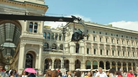 Tv Camera Crane Pan. Vittorio Emanuele Gallery, Italy Stock Footage 63981485