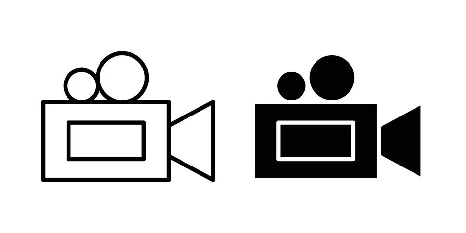 TV camera icon solid, line, and editable vector set. Stock Illustration