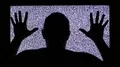 TV channel noise and silhouette of man in television screen HD Footage