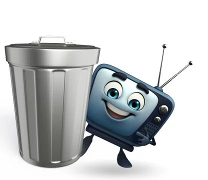 Tv character with dustbin 스톡 일러스트