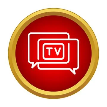 Tv communication speech bubbles in red gold button icon Stock Illustration