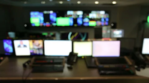 TV control room out of focus track left Stock-Footage 50883857