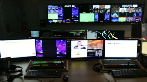 TV control room out of focus track right Stock-Footage 50884305