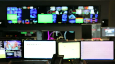 TV control room out of focus track left Stock-Footage 50884307