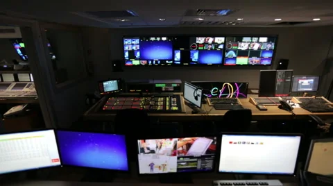 TV control room track right Stock Footage