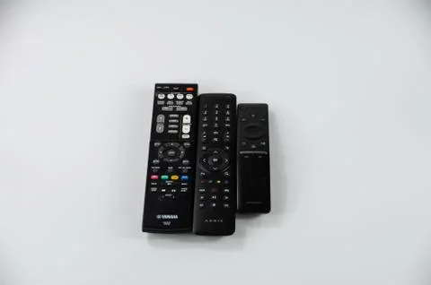 TV, decoder and music system remote control effortlessly Foto stock