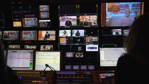 TV director in broadcasting control room Stock Footage 114584251