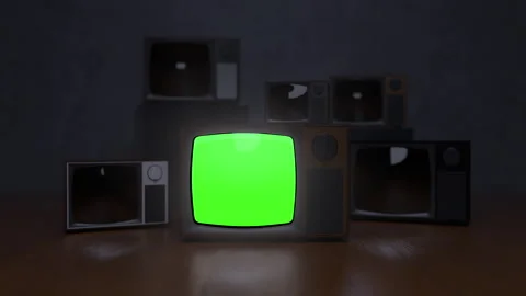 TV Electronics Store.Television From The 80s With A Green Screen Zoom In Focused Stock Footage 274354134