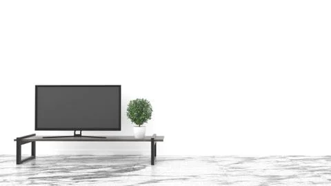 TV, Empty room stone floor on white wall background. 3D rendering Stock Illustration