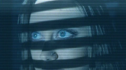 TV face. Projected line patterns on female face. Closeup on eyes. Stock Footage 89630993