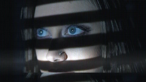 TV face. Skipping screen. Projected line patterns on female face. Stock Footage 89631302