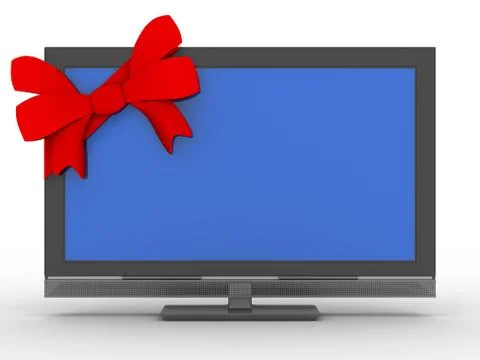 TV in gift on white background. Isolated 3D image Stock Illustration