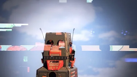 TV glitch robot tin move sky Stock Footage 87904372