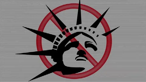 Tv glitch statue of forbidden liberty - Grunge street art, vj loop background Stock Footage