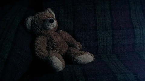 TV Glows On Couch And Teddy - Empty Room Concept Stock Footage 89426000