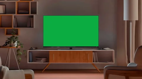TV green screen chroma key mockup in living room Stock Footage 264087735