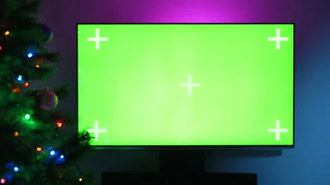 TV With Green Screen Close-up. Led Display With Chroma Key. Glowing Christmas Stock-Footage 209131682
