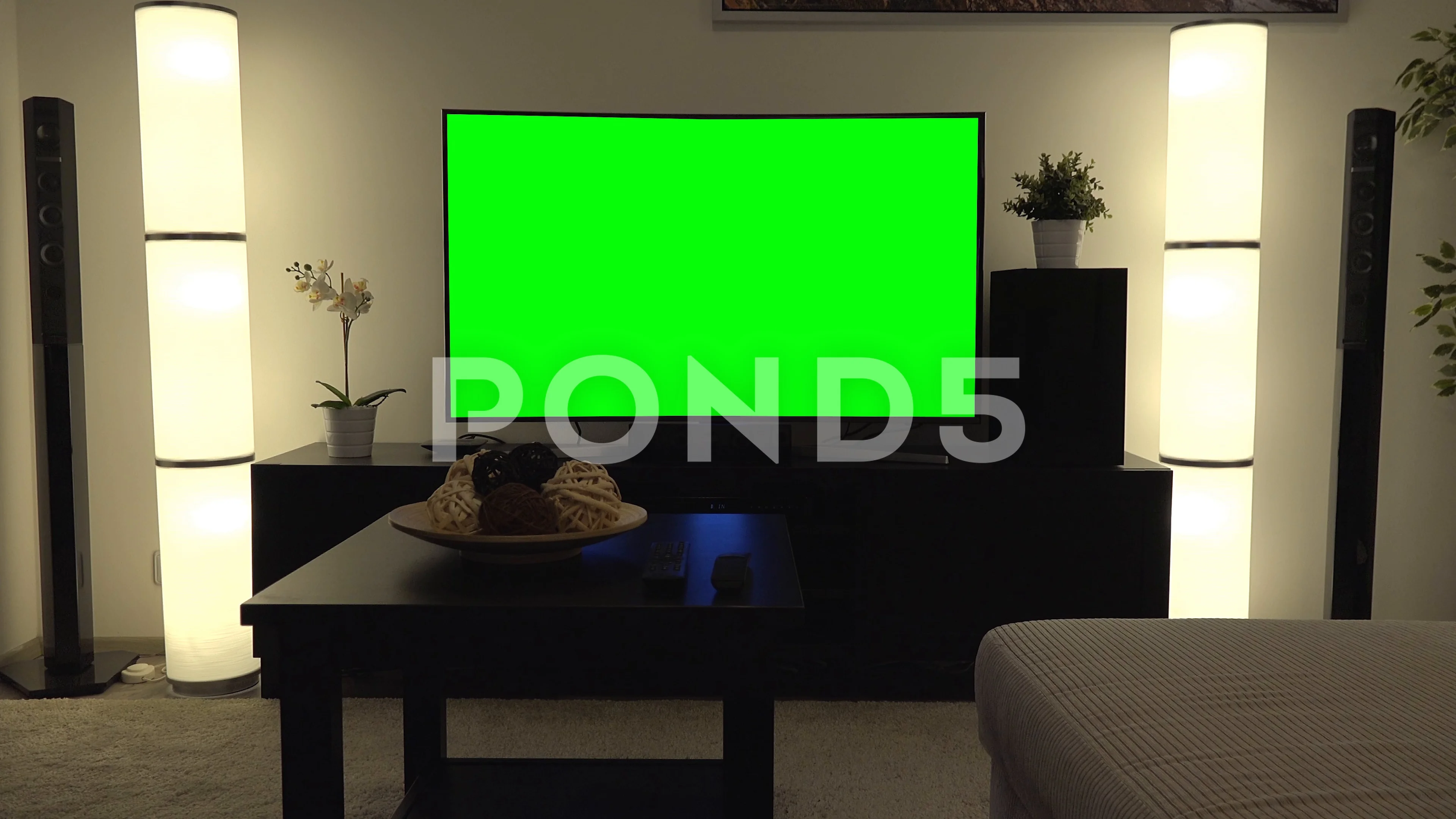 A Tv With Green Screen In Cozy Living Room Clip 82234042