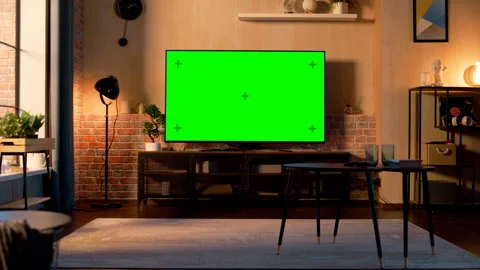 TV with Green Screen in Loft Apartment | Stock Video | Pond5