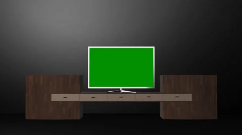 TV with a green screen in the room, 3d animation Stock Footage 51373201