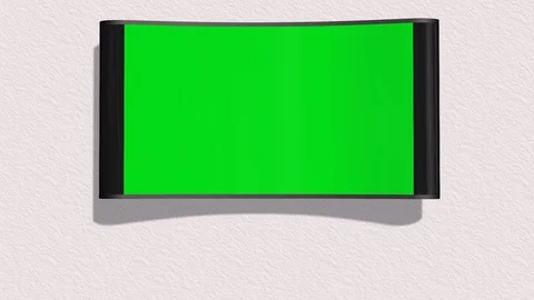 TV with green screen is switched on with remote control 스톡 동영상 73293155