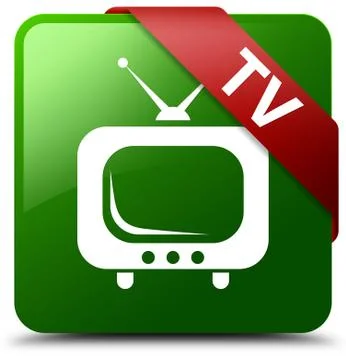 TV green square button red ribbon in corner Stock Illustration