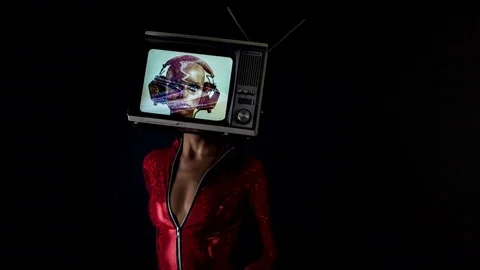 Tv head mannequin television broadcastwoman dancer body Stock Footage