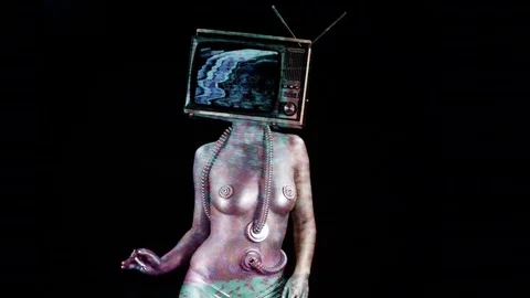 Tv head television broadcast screen woman dancer body silver Stock-Footage 82376488
