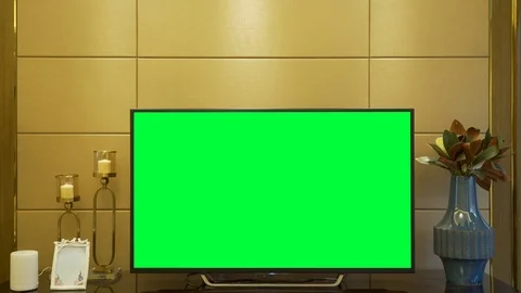 TV with Horizontal Green Screen Mock Up Stock Footage 122814512