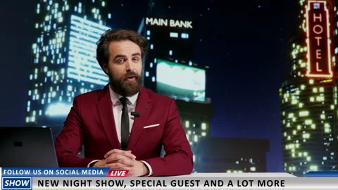 TV host introducing new night talk show Video stock 247246056