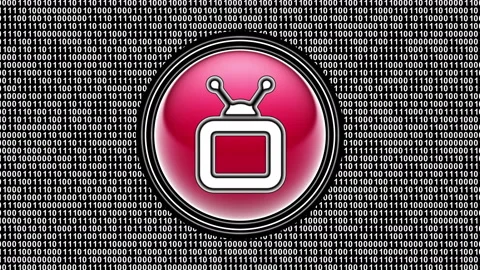 TV icon. Binary code ( array of bits ) in the screen. Looping footage. 動画素材 123874655
