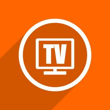 Tv icon. Orange flat button. Web and mobile app design illustration Stock Illustration